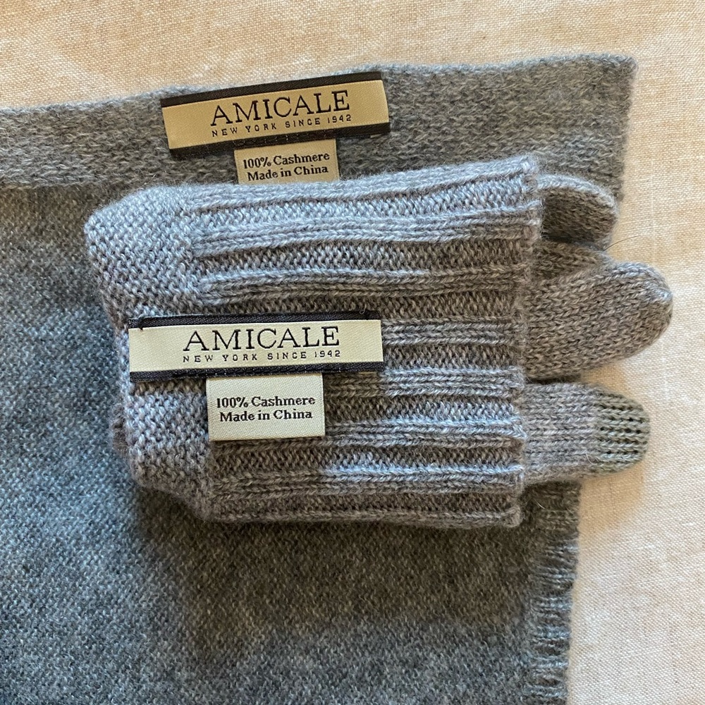 Cashmere scarf/wrap and matching gloves.